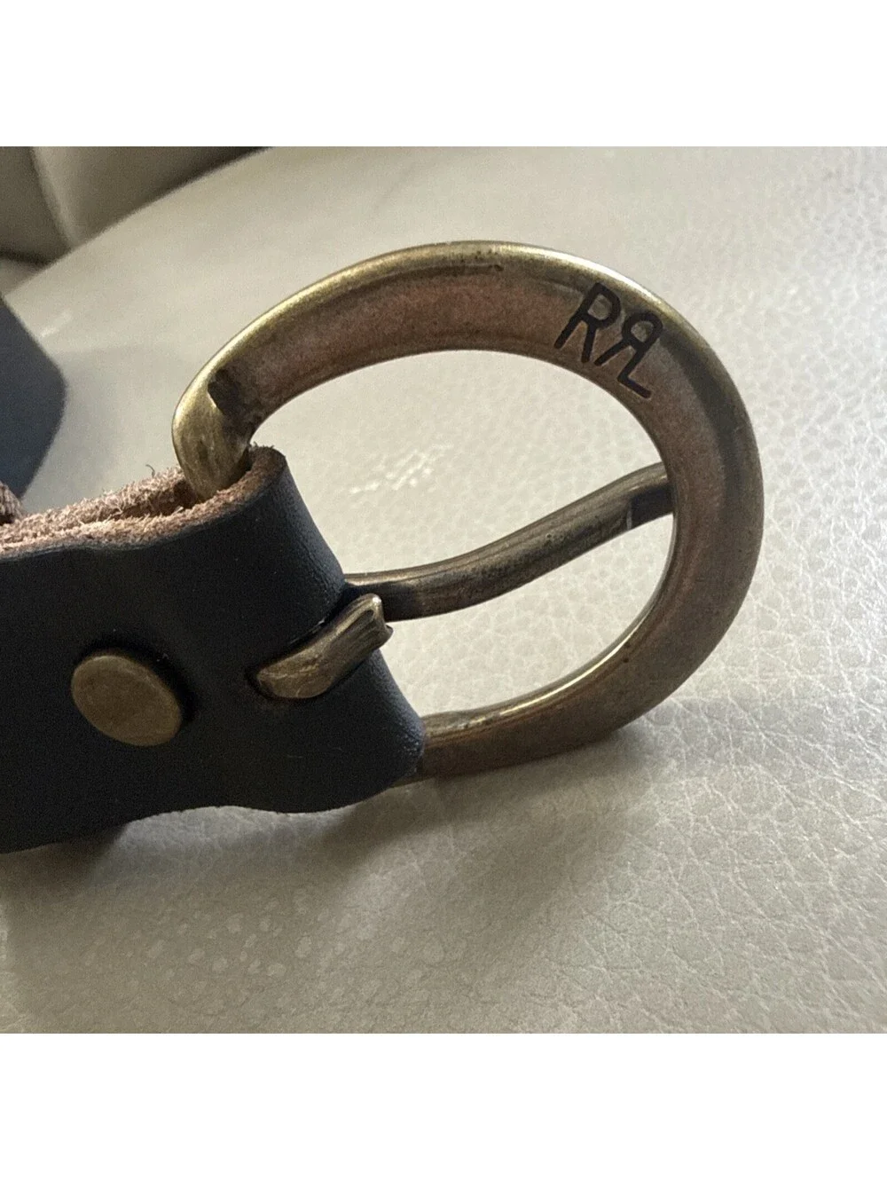 RRL Double RL Distressed Black Leather Belt Made in Italy Size 34 Width 1 inch